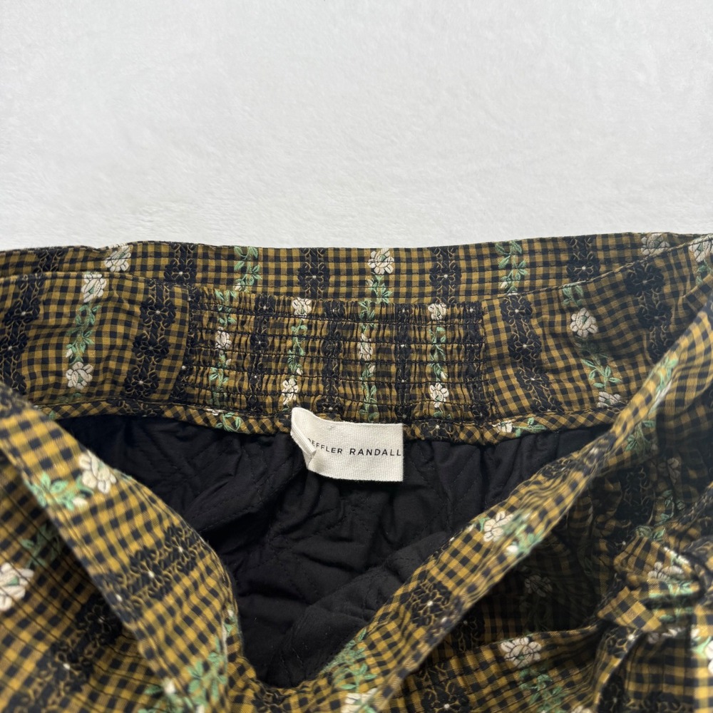 Loeffler Randall XL Skirt Quilted Gingham Floral Stripe Brown Yellow Midi Tie - Picture 9 of 14